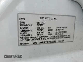 2023 Tesla Model Y Long Range z VIN 7SAYGDEE9PA070232, wystawiony jako Copart lot #55881805 z przebiegiem 38 276 mil mil oraz Szkoda całkowita • Salvage title. Historia ofert i sprzedaży dostępna na DreamBid. Obrazek 12.