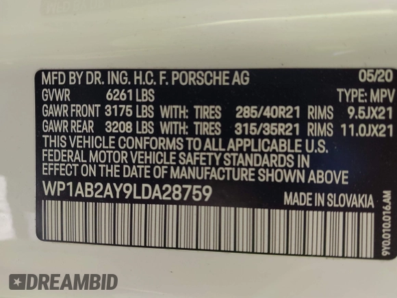 2020 Porsche Cayenne S z VIN WP1AB2AY9LDA28759, wystawiony jako IAAI lot #41832815 z przebiegiem Nie podano mil oraz . Historia ofert i sprzedaży dostępna na DreamBid. Obrazek 9.