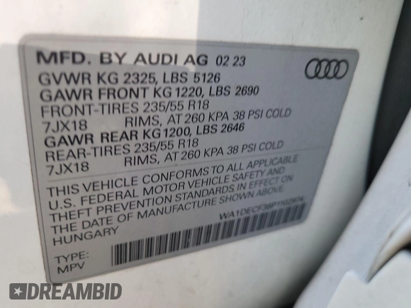 2023 Audi Q3 S line Premium с VIN WA1DECF38P1102974, выставлен на аукционе IAAI как лот 42852727 с пробегом 45 357 миль миль и . История ставок и продаж доступна на DreamBid. Изображение 1.