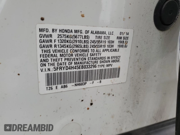 2014 Acura MDX Technology with VIN 5FRYD4H45EB033296, listed as a Copart auction lot 69706004 with 110,288 mi miles and Salvage title. Bid and sale history available at DreamBid. Image 13.