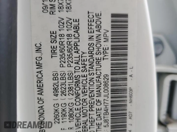 2018 Acura RDX Advance with VIN 5J8TB4H77JL008629, listed as a Copart auction lot 58046095 with 96,660 mi miles and Salvage title. Bid and sale history available at DreamBid. Image 13.