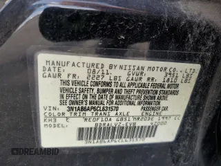 2012 Nissan Sentra 2.0 with VIN 3N1AB6AP6CL631570, listed as a Copart auction lot 65336495 with 129,049 mi miles and Salvage title. Bid and sale history available at DreamBid. Image 12.