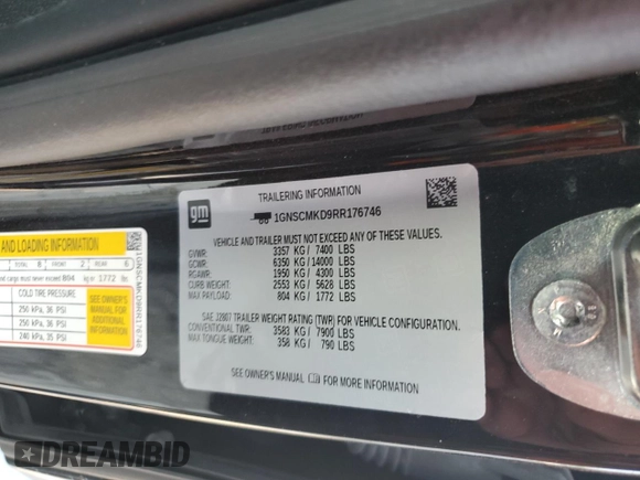 2024 Chevrolet Tahoe LS z VIN 1GNSCMKD9RR176746, wystawiony jako Copart lot #82430824 z przebiegiem Nie podano mil oraz Szkoda całkowita • Salvage title. Historia ofert i sprzedaży dostępna na DreamBid. Obrazek 13.