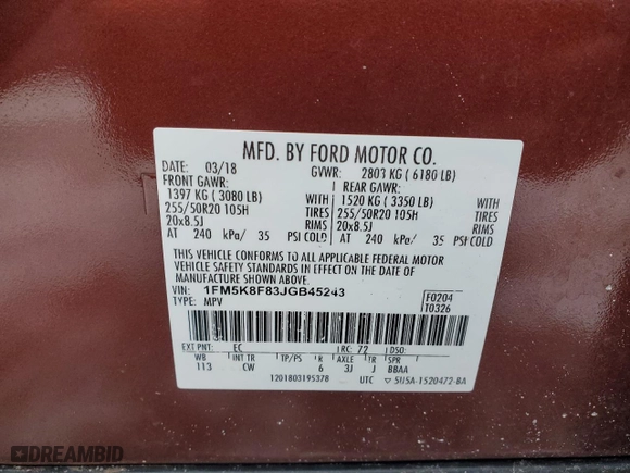 2018 Ford Explorer Limited with VIN 1FM5K8F83JGB45243, listed as a Copart auction lot 45278065 with NaN miles and Clean Title. Bid and sale history available at carsss.com. Image 13.