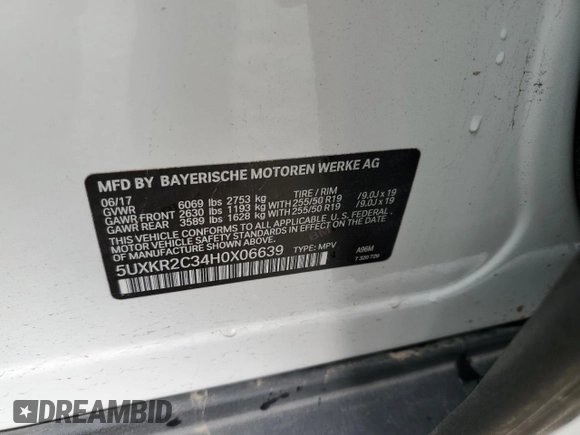 2017 BMW X5 sDrive35i with VIN 5UXKR2C34H0X06639, listed as a Copart auction lot 48998345 with 94,908 mi miles and Salvage Title. Bid and sale history available at carsss.com. Image 15.