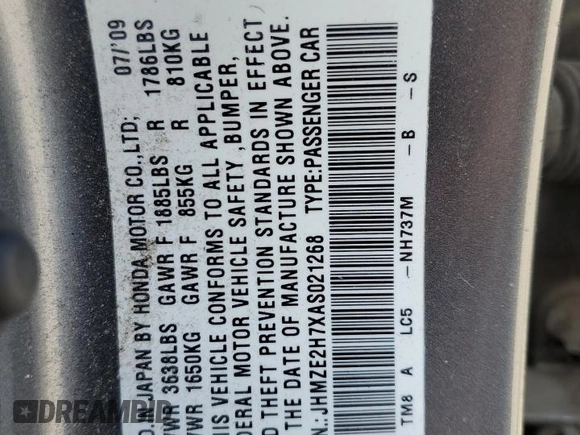2010 Honda Insight EX with VIN JHMZE2H7XAS021268, listed as a Copart auction lot 54179245 with 211,561 mi miles and Salvage Title. Bid and sale history available at DreamBid. Image 12.