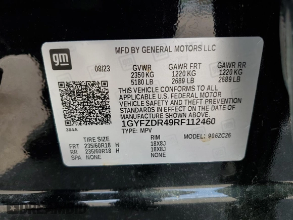 2024 Cadillac XT4 AWD Premium Luxury with VIN 1GYFZDR49RF112460, listed as a Copart auction lot 67183524 with 12,396 mi miles and Salvage title. Bid and sale history available at DreamBid. Image 15.