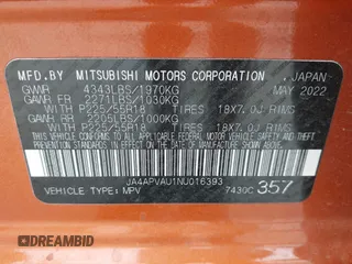 2022 Mitsubishi Outlander SE с VIN JA4APVAU1NU016393, выставлен на аукционе IAAI как лот 42303726 с пробегом 83 688 миль миль и . История ставок и продаж доступна на DreamBid. Изображение 9.