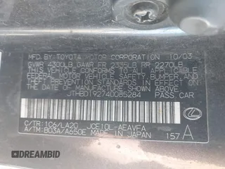 2004 Lexus IS 300/350 z VIN JTHBD192740085284, wystawiony jako IAAI lot #42322144 z przebiegiem 394 260 mil mil oraz . Historia ofert i sprzedaży dostępna na DreamBid. Obrazek 9.