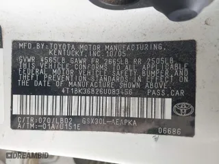 2006 Toyota Avalon XL with VIN 4T1BK36B26U083456, listed as a IAAI auction lot 41758061 with 224,498 mi miles. Bid and sale history available at carsss.com. Image 9.