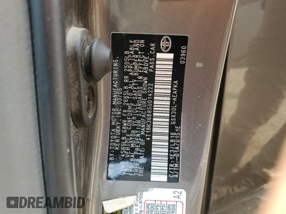 2005 Toyota Avalon XL z VIN 4T1BK36B85U014222, wystawiony jako Copart lot #59955415 z przebiegiem 239 897 mil mil oraz Czysty tytuł • Clean title. Historia ofert i sprzedaży dostępna na DreamBid. Obrazek 12.