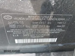 2016 Hyundai Sonata Sport with VIN 5NPE34AFXGH266534, listed as a IAAI auction lot 42079797 with 95,194 mi miles and . Bid and sale history available at DreamBid. Image 9.