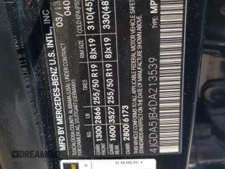 2013 Mercedes-Benz M 350 z VIN 4JGDA5JB4DA213539, wystawiony jako Copart lot #57597245 z przebiegiem 75 086 mil mil oraz Szkoda całkowita • Salvage title. Historia ofert i sprzedaży dostępna na DreamBid. Obrazek 13.