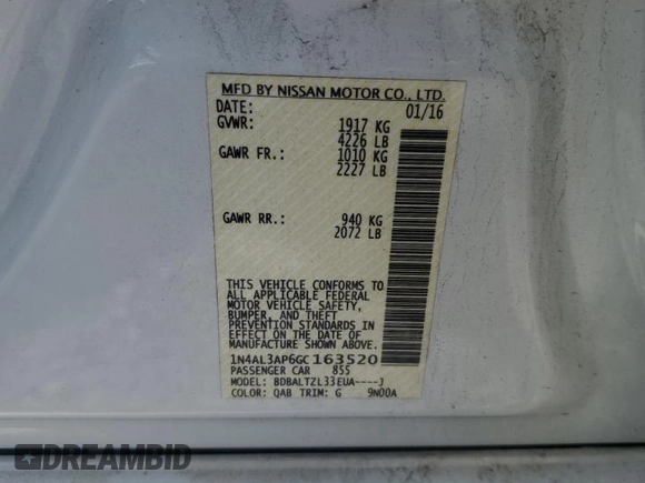 2016 Nissan Altima SL with VIN 1N4AL3AP6GC163520, listed as a Copart auction lot 53616595 with 178,893 mi miles and Salvage title. Bid and sale history available at DreamBid. Image 12.