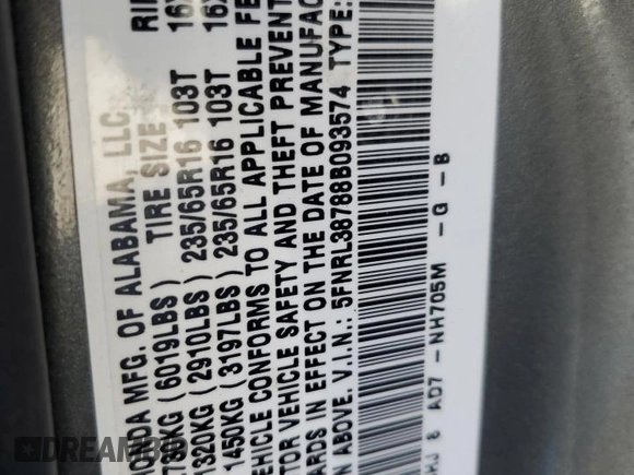 2008 Honda Odyssey EX-L with VIN 5FNRL38788B093574, listed as a Copart auction lot 49868045 with 143,928 mi miles and Salvage Title. Bid and sale history available at carsss.com. Image 13.