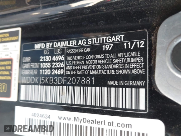 2013 Mercedes-Benz E 350 with VIN WDDKJ5KB3DF207881, listed as a IAAI auction lot 41955127 with 83,786 mi miles and . Bid and sale history available at DreamBid. Image 9.