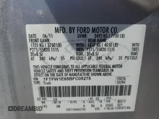 2011 Ford F-150 Lariat with VIN 1FTFW1E65BFC05275, listed as a Copart auction lot 58906624 with 207,488 mi miles and Clean Title. Bid and sale history available at carsss.com. Image 12.