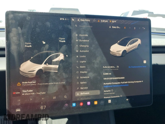 2025 Tesla Model 3 Long Range with VIN 5YJ3E1EA8SF934661, listed as a Copart auction lot 61469155 with 8,068 mi miles and Salvage title. Bid and sale history available at DreamBid. Image 9.