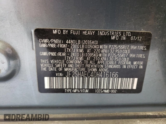 2013 Subaru Forester X Limited with VIN JF2SHAEC4DH416166, listed as a Copart auction lot 46033634 with 152,501 mi miles and Clean title. Bid and sale history available at DreamBid. Image 14.