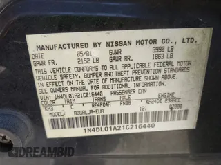 2001 Nissan Altima GXE with VIN 1N4DL01A21C216440, listed as a IAAI auction lot 41999928 with 169,289 mi miles. Bid and sale history available at carsss.com. Image 9.