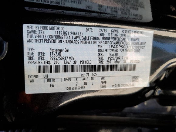 2015 Ford C-Max Energi SEL with VIN 1FADP5CU2FL108707, listed as a Copart auction lot 70782822 with 73,712 mi miles. Bid and sale history available at carsss.com. Image 12.