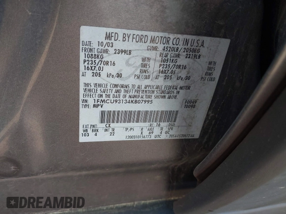 2004 Ford Escape XLT z VIN 1FMCU93134KB07995, wystawiony jako IAAI lot #42092979 z przebiegiem 166 074 mil mil oraz . Historia ofert i sprzedaży dostępna na DreamBid. Obrazek 9.