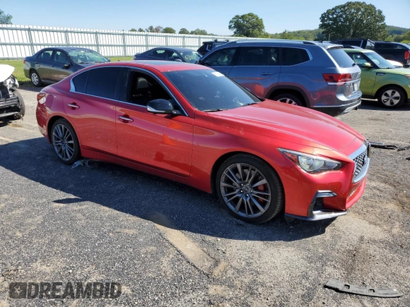 2018 Infiniti Q50 RED SPORT 400 with VIN JN1FV7ARXJM481308, listed as a Copart auction lot 65023704 with 96,204 mi miles and Salvage Title. Bid and sale history available at carsss.com. Image 4.