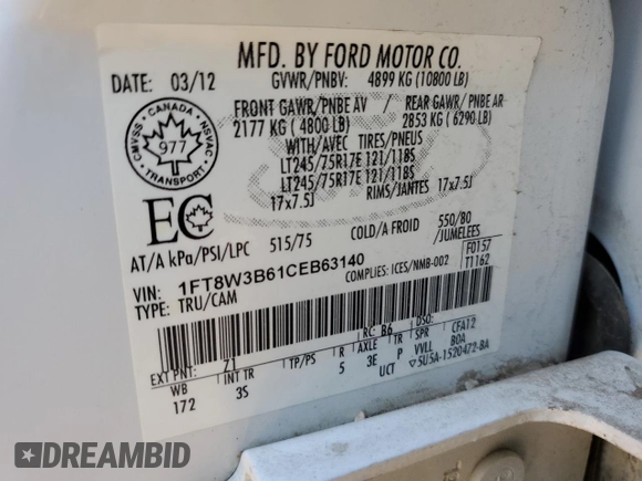 2012 Ford F-350 XL с VIN 1FT8W3B61CEB63140, выставлен на аукционе Copart как лот 47846755 с пробегом 294 228 миль миль и Чистый • Clean title. История ставок и продаж доступна на DreamBid. Изображение 12.