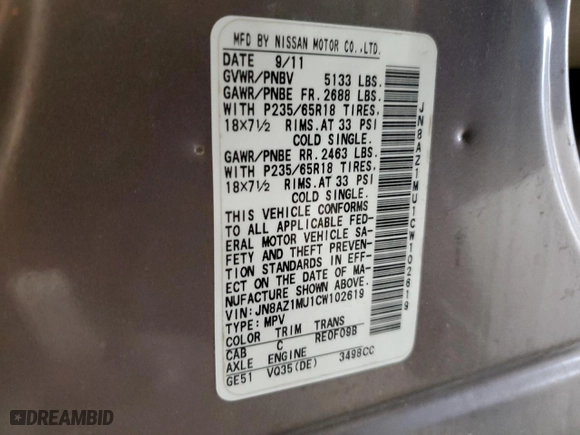 2012 Nissan Murano S with VIN JN8AZ1MU1CW102619, listed as a Copart auction lot 77894834 with 113,919 mi miles and Salvage Title. Bid and sale history available at carsss.com. Image 14.