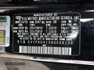 2016 Kia Sorento SXL z VIN 5XYPKDA15GG038139, wystawiony jako Copart lot #44463035 z przebiegiem 111 486 mil mil oraz Szkoda całkowita • Salvage title. Historia ofert i sprzedaży dostępna na DreamBid. Obrazek 15.
