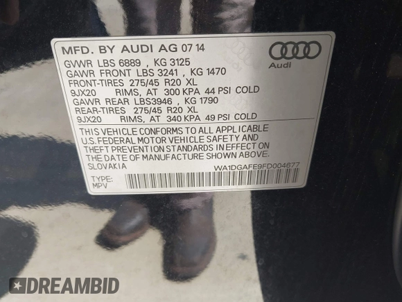 2015 Audi Q7 S line Prestige with VIN WA1DGAFE9FD004677, listed as a IAAI auction lot 42590832 with 150,143 mi miles and . Bid and sale history available at DreamBid. Image 9.