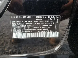 2015 Volkswagen Jetta S with VIN 3VW1K7AJ6FM201628, listed as a Copart auction lot 58118465 with 95,360 mi miles and Salvage title. Bid and sale history available at DreamBid. Image 12.