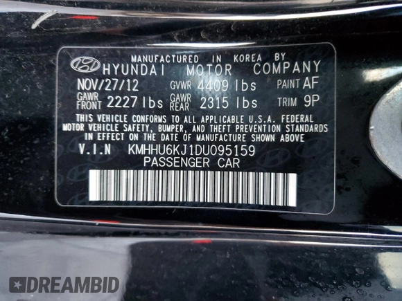 2013 Hyundai Genesis Coupe Track z VIN KMHHU6KJ1DU095159, wystawiony jako Copart lot #88560805 z przebiegiem 168 290 mil mil oraz Szkoda całkowita • Salvage title. Historia ofert i sprzedaży dostępna na DreamBid. Obrazek 12.
