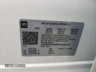 2022 Chevrolet Traverse Premier with VIN 1GNERKKW9NJ149105, listed as a Copart auction lot 41861773 with 21,438 mi miles. Bid and sale history available at carsss.com. Image 12.
