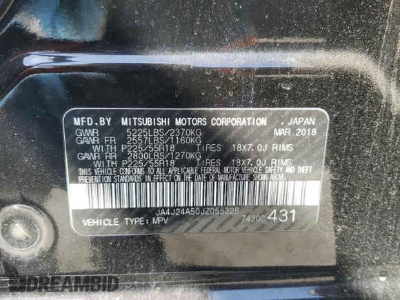 2018 Mitsubishi Outlander SEL с VIN JA4J24A50JZ055328, выставлен на аукционе Copart как лот 52754015 с пробегом 146 524 миль миль и Списание • Salvage title. История ставок и продаж доступна на DreamBid. Изображение 13.