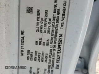 2023 Tesla Model 3 с VIN 5YJ3E1EA2PF552214, выставлен на аукционе Copart как лот 56596875 с пробегом 38 356 миль миль и Списание • Salvage title. История ставок и продаж доступна на DreamBid. Изображение 12.