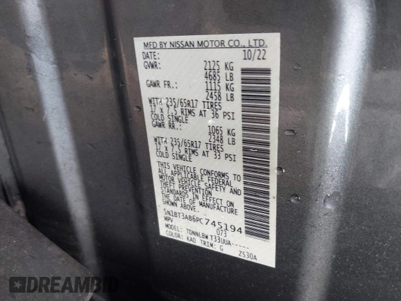 2023 Nissan Rogue S z VIN 5N1BT3AB6PC745194, wystawiony jako IAAI lot #42245377 z przebiegiem 33 940 mil mil oraz . Historia ofert i sprzedaży dostępna na DreamBid. Obrazek 9.