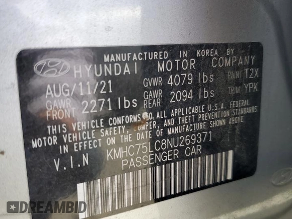 2022 Hyundai Ioniq SE z VIN KMHC75LC8NU269371, wystawiony jako Copart lot #52548905 z przebiegiem 52 544 mil mil oraz Szkoda całkowita • Salvage title. Historia ofert i sprzedaży dostępna na DreamBid. Obrazek 12.