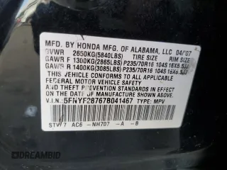 2007 Honda Pilot EX-L with VIN 5FNYF28767B041467, listed as a Copart auction lot 88322515 with 156,403 mi miles and Salvage Title. Bid and sale history available at carsss.com. Image 15.
