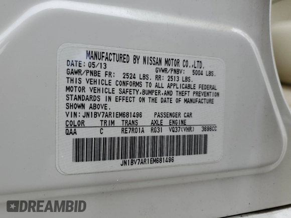 2014 Infiniti Q50 Premium with VIN JN1BV7AR1EM681496, listed as a Copart auction lot 61823625 with 53,261 mi miles and Salvage title. Bid and sale history available at DreamBid. Image 12.