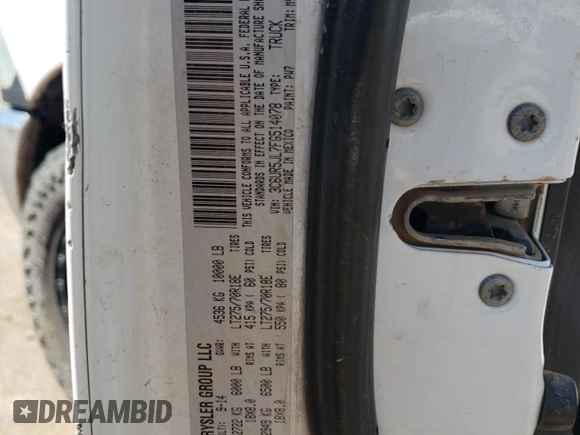 2015 Ram 2500 Big Horn с VIN 3C6UR5JL7FG514078, выставлен на аукционе Copart как лот 55953485 с пробегом 208 068 миль миль и Списание • Salvage title. История ставок и продаж доступна на DreamBid. Изображение 12.