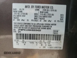 2019 Ford Edge SEL z VIN 2FMPK3J98KBB59420, wystawiony jako Copart lot #55733465 z przebiegiem 55 132 mil mil oraz Szkoda całkowita • Salvage title. Historia ofert i sprzedaży dostępna na DreamBid. Obrazek 12.