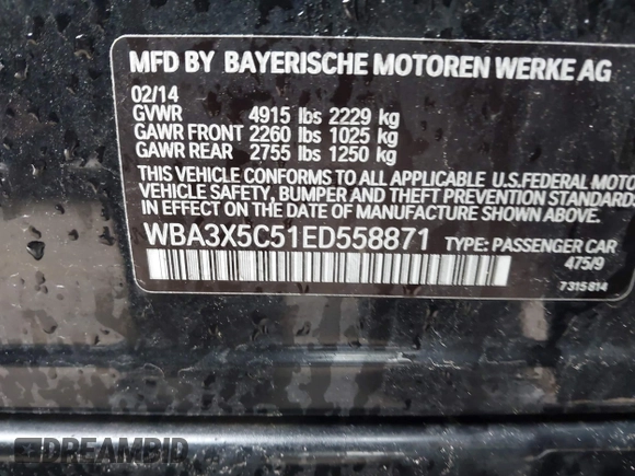 2014 BMW 3 Series 328i Gran Turismo xDrive z VIN WBA3X5C51ED558871, wystawiony jako IAAI lot #41940706 z przebiegiem 74 126 mil mil oraz . Historia ofert i sprzedaży dostępna na DreamBid. Obrazek 9.
