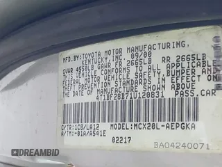 2001 Toyota Avalon XL z VIN 4T1BF28B71U120831, wystawiony jako IAAI lot #42299159 z przebiegiem 220 936 mil mil oraz . Historia ofert i sprzedaży dostępna na DreamBid. Obrazek 9.