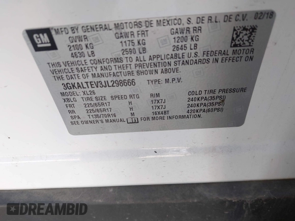 2018 GMC Terrain SLE with VIN 3GKALTEV3JL298666, listed as a IAAI auction lot 41655369 with 91,383 mi miles. Bid and sale history available at carsss.com. Image 9.