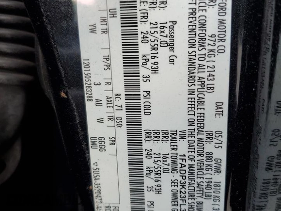 2015 Ford Focus SE with VIN 1FADP3K23FL325204, listed as a Copart auction lot 47652275 with 86,736 mi miles and Salvage Title. Bid and sale history available at carsss.com. Image 13.