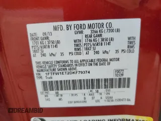 2013 Ford F-150 XL с VIN 1FTFW1ET2DKF79374, выставлен на аукционе Copart как лот 61192585 с пробегом 229 286 миль миль и Чистый • Clean title. История ставок и продаж доступна на DreamBid. Изображение 12.