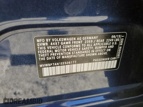 2014 Volkswagen CC Sport with VIN WVWBP7AN1EE506177, listed as a Copart auction lot 76997114 with 117,039 mi miles and Salvage Title. Bid and sale history available at carsss.com. Image 14.