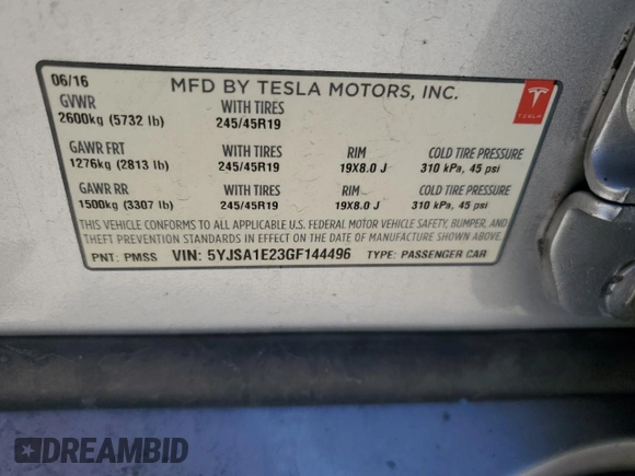 2016 Tesla Model S 90D с VIN 5YJSA1E23GF144496, выставлен на аукционе Copart как лот 64080845 с пробегом 34 847 миль миль и Списание • Salvage title. История ставок и продаж доступна на DreamBid. Изображение 12.