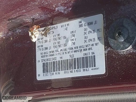 2002 Dodge Ram 1500 with VIN 3D7HU18N32G154932, listed as a IAAI auction lot 42053935 with 149,271 mi miles. Bid and sale history available at carsss.com. Image 9.